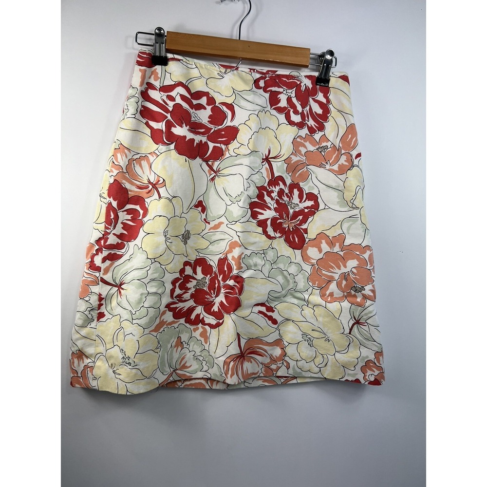 Ann Taylor A Line Skirt Women's Petites Size 4P White/Floral Side Zip Lined